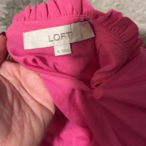 LOFT Bright Pink Ruffle Top - Picture 2 of 2